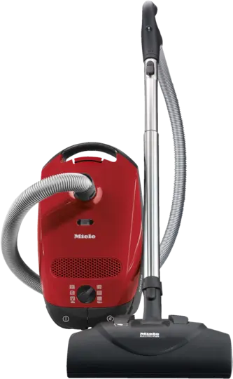 Red Miele canister vacuum cleaner — available at Collins Quality Vacuums